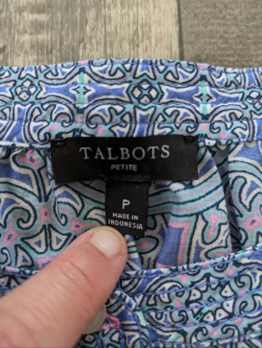 Talbots Stained Glass Medallion Band Collar Popover‎ Blouse Blue/Pink Women's P